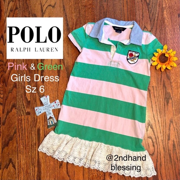 Ralph Lauren Other - Ralph Lauren Striped Cotton Rugby Dress Sz 6, RLC 1943 logo, Eyelet Ruffle Trim